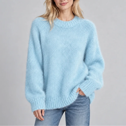 Women's Relaxed Fit Fluffy Crew Neck Knit Jumper