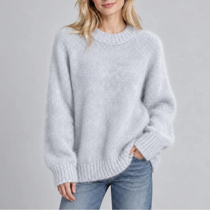 Women's Relaxed Fit Fluffy Crew Neck Knit Jumper