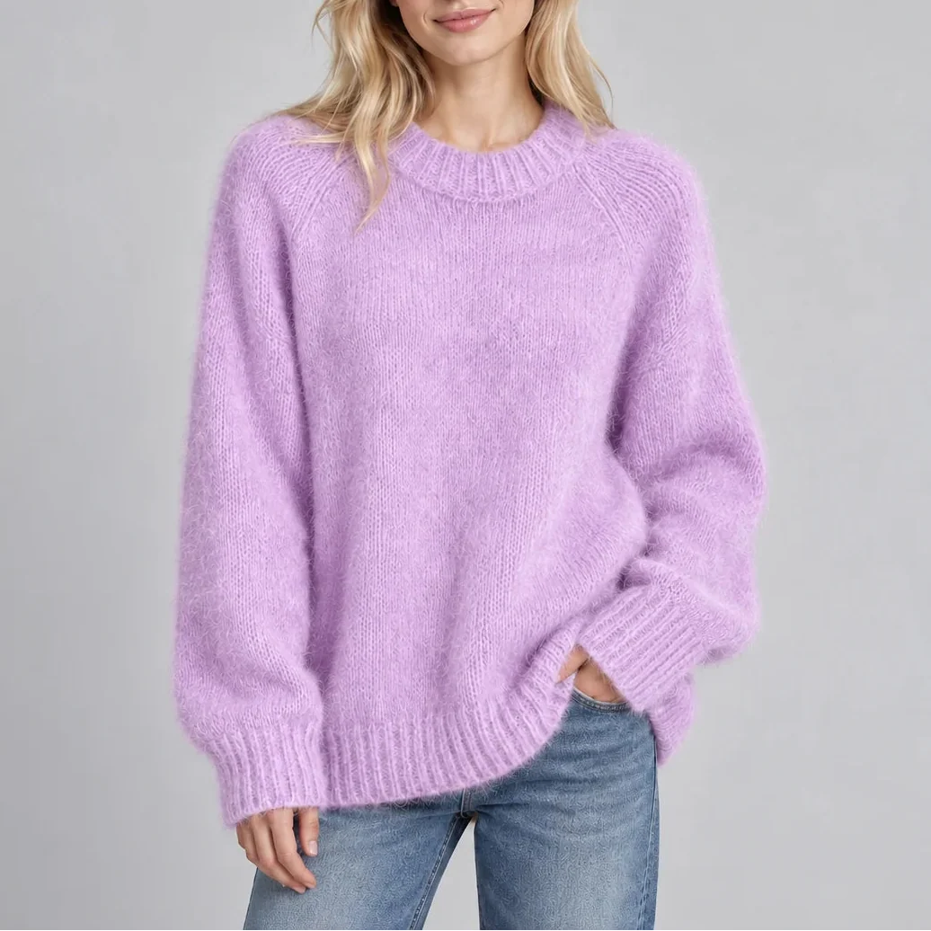 Women's Relaxed Fit Fluffy Crew Neck Knit Jumper