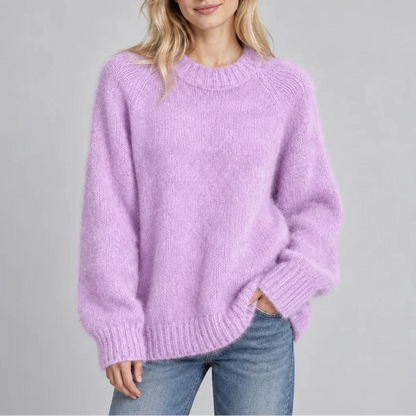 Women's Relaxed Fit Fluffy Crew Neck Knit Jumper
