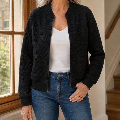 Women's Relaxed-Fit Geometric-Texture Full-Zip Bomber Jacket