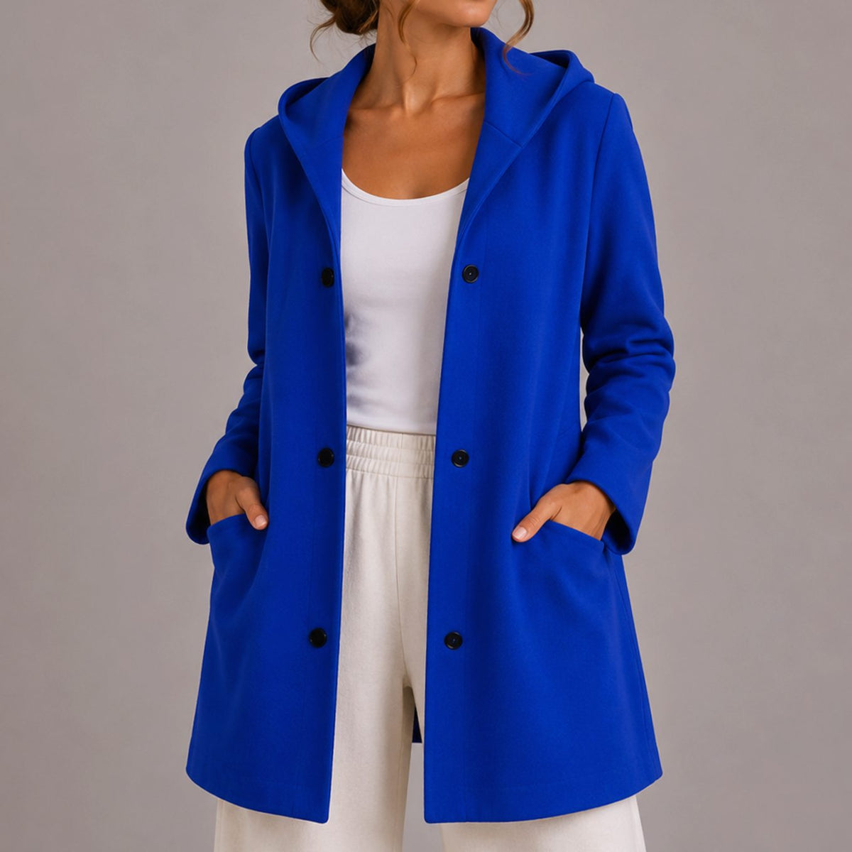 Women's Relaxed Fit Hooded Button Up Knit Cardigan with Pockets