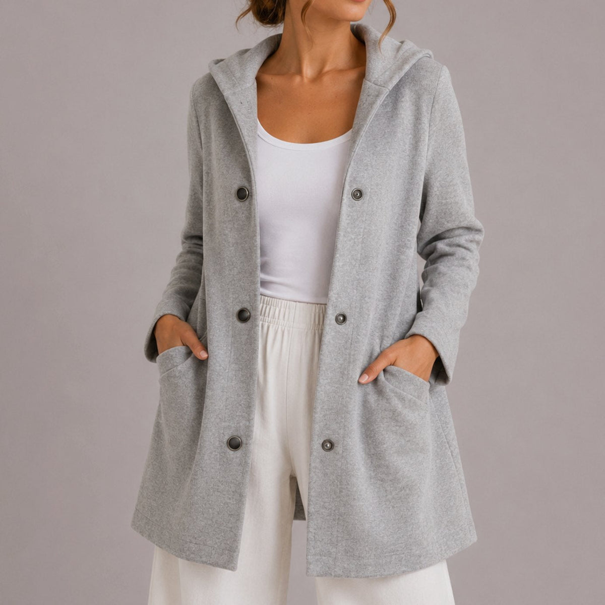 Women's Relaxed Fit Hooded Button Up Knit Cardigan with Pockets