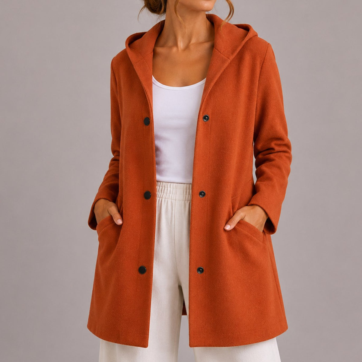 Women's Relaxed Fit Hooded Button Up Knit Cardigan with Pockets