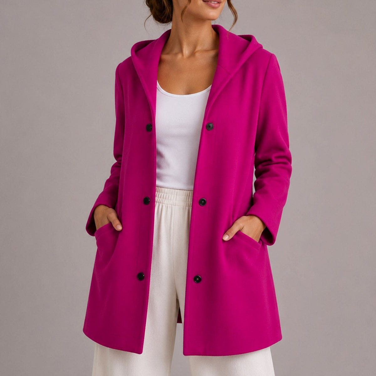 Women's Relaxed Fit Hooded Button Up Knit Cardigan with Pockets
