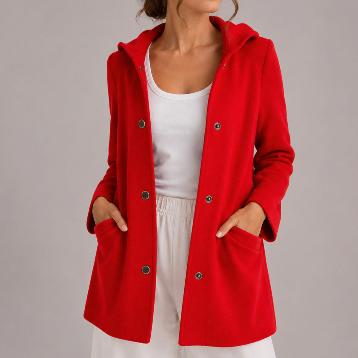 Women's Relaxed Fit Hooded Button Up Knit Cardigan with Pockets