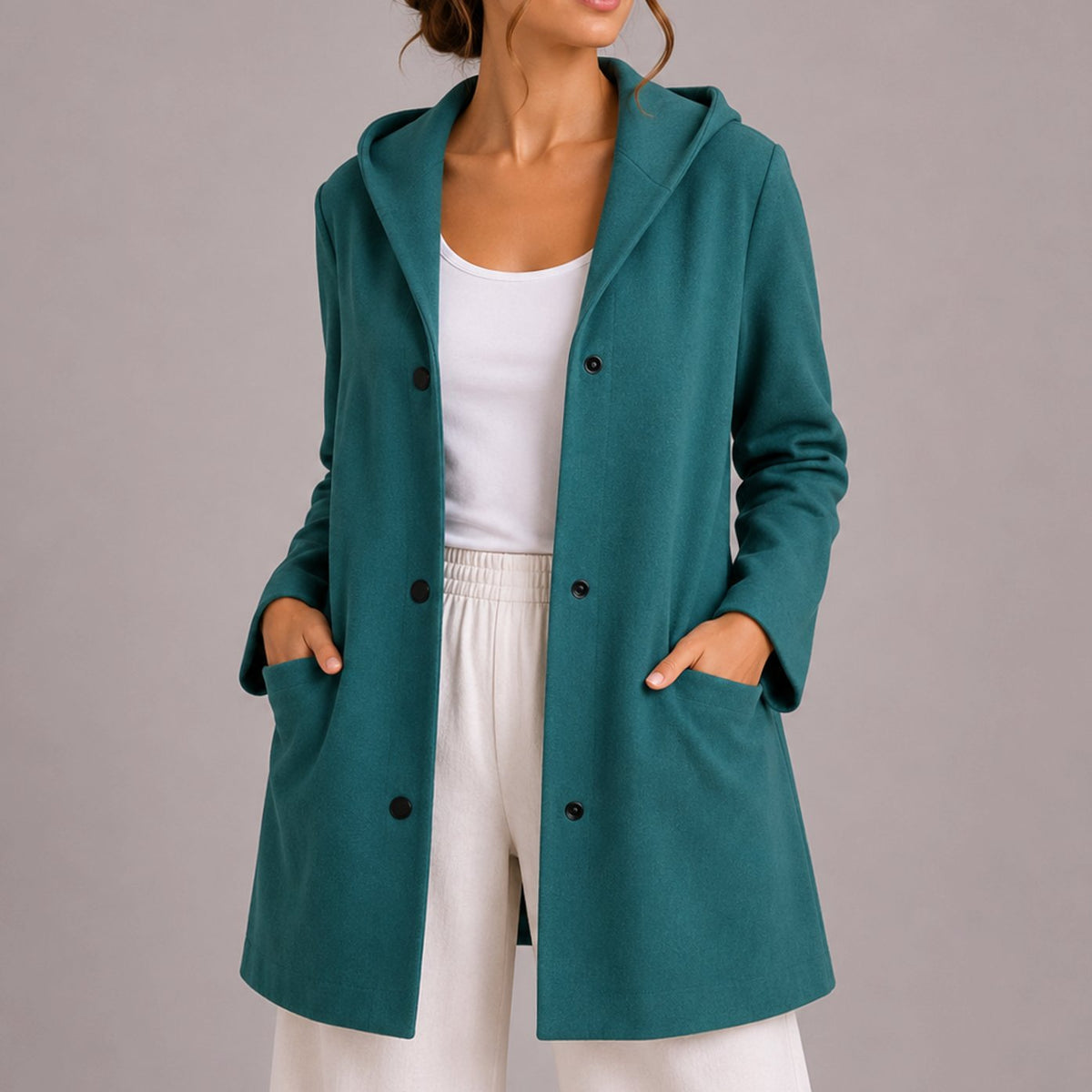 Women's Relaxed Fit Hooded Button Up Knit Cardigan with Pockets