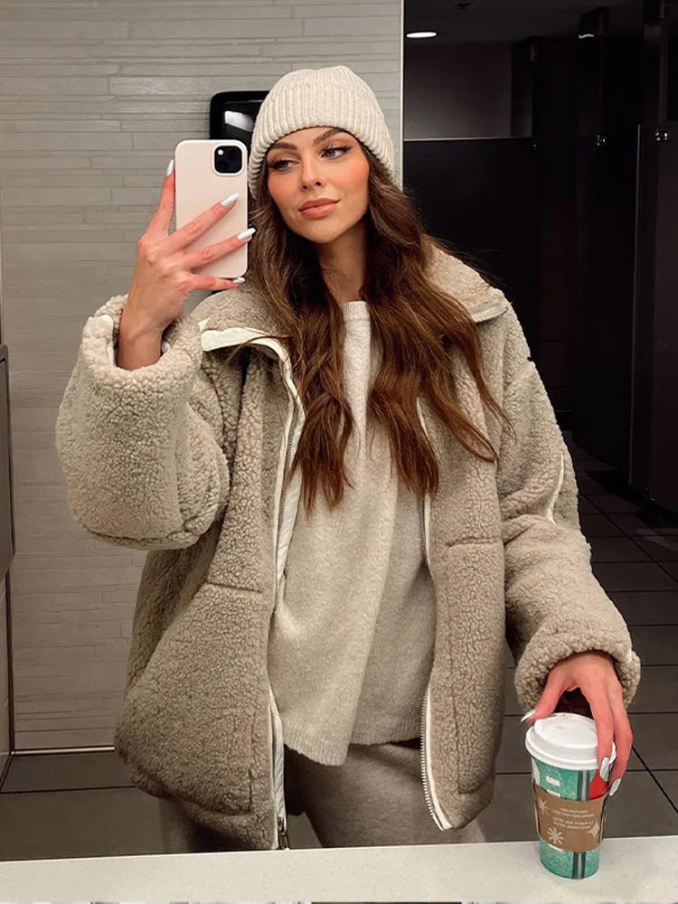 Women's Relaxed Fit Teddy Zip Up Jacket