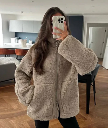 Women's Relaxed Fit Teddy Zip Up Jacket