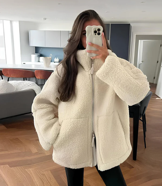 Women's Relaxed Fit Teddy Zip Up Jacket