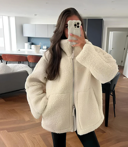 Women's Relaxed Fit Teddy Zip Up Jacket