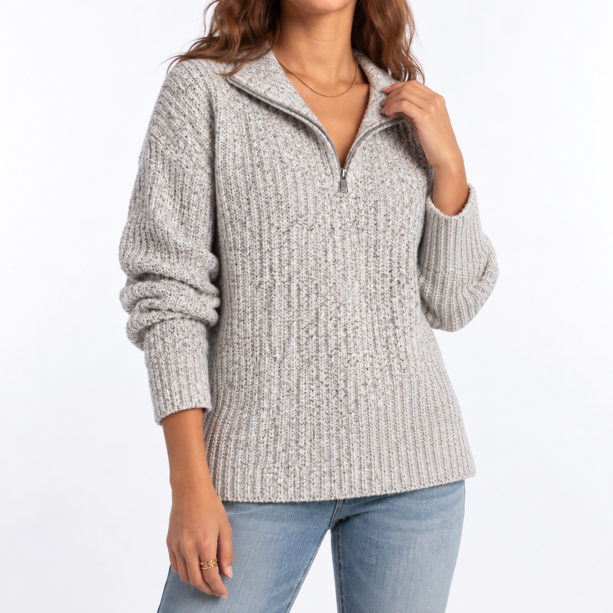 Women's Relaxed Fit Textured Quarter Zip Knit Jumper