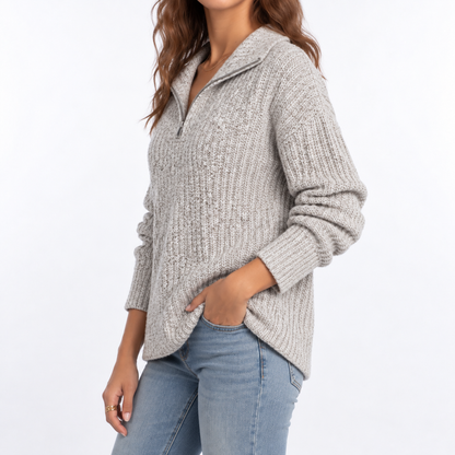 Women's Relaxed Fit Textured Quarter Zip Knit Jumper