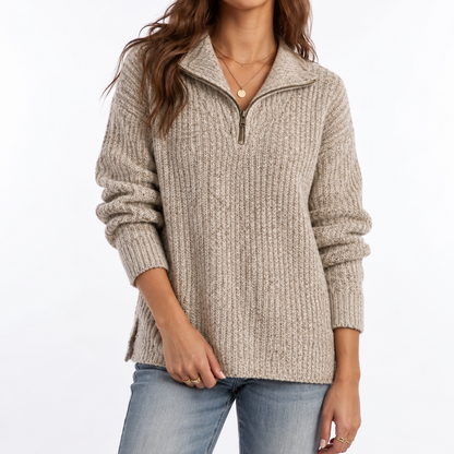 Women's Relaxed Fit Textured Quarter Zip Knit Jumper