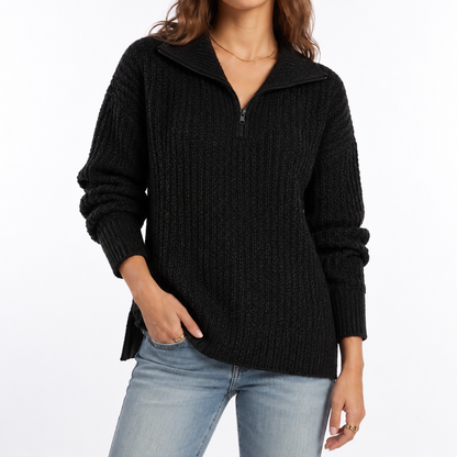 Women's Relaxed Fit Textured Quarter Zip Knit Jumper
