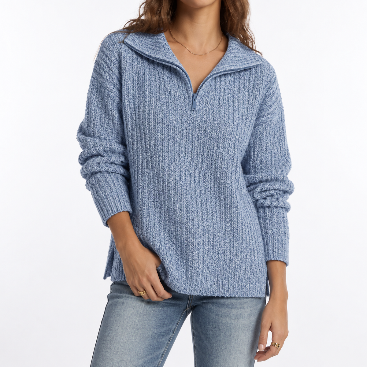 Women's Relaxed Fit Textured Quarter Zip Knit Jumper