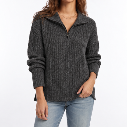 Women's Relaxed Fit Textured Quarter Zip Knit Jumper
