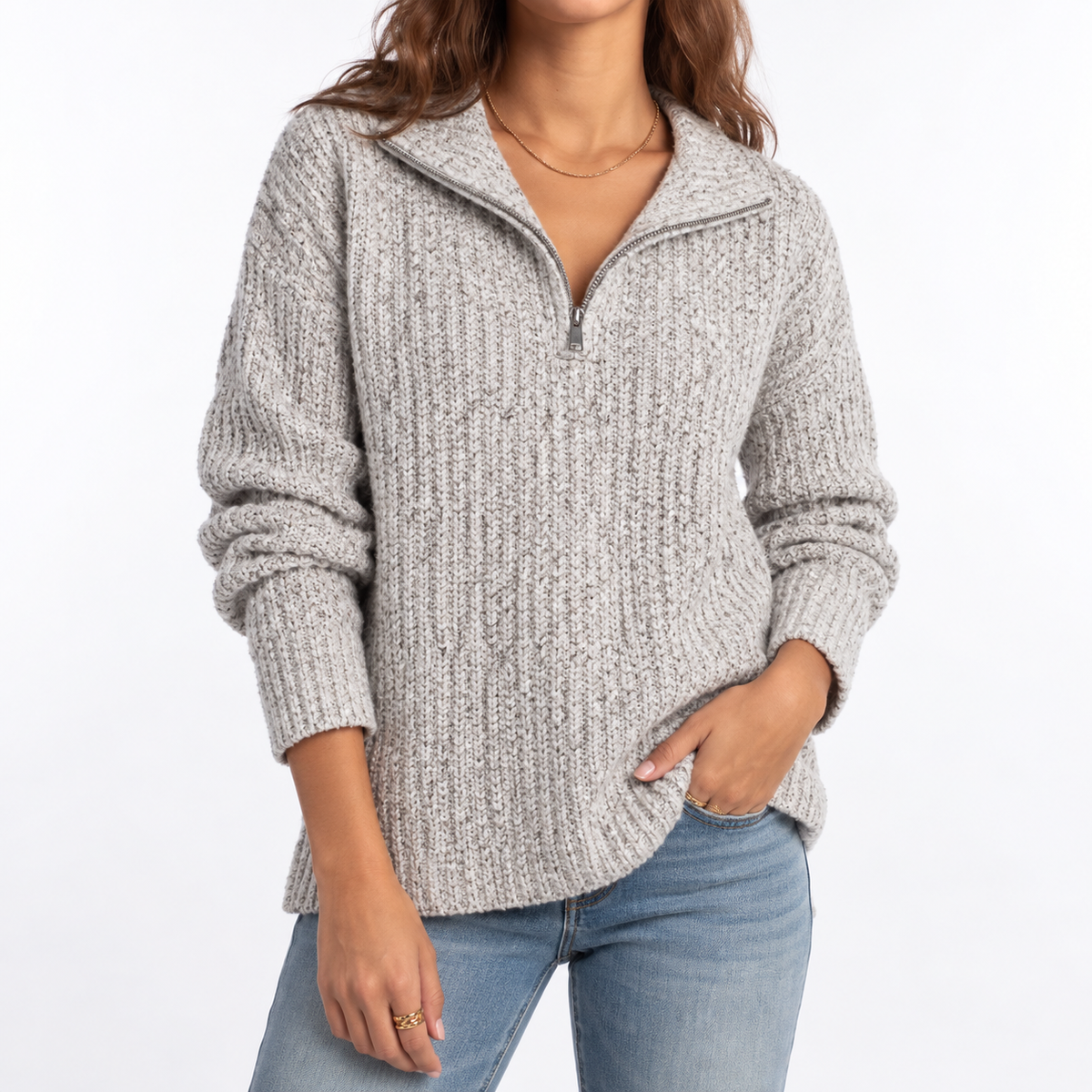 Women's Relaxed Fit Textured Quarter Zip Knit Jumper