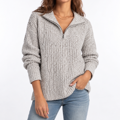 Women's Relaxed Fit Textured Quarter Zip Knit Jumper