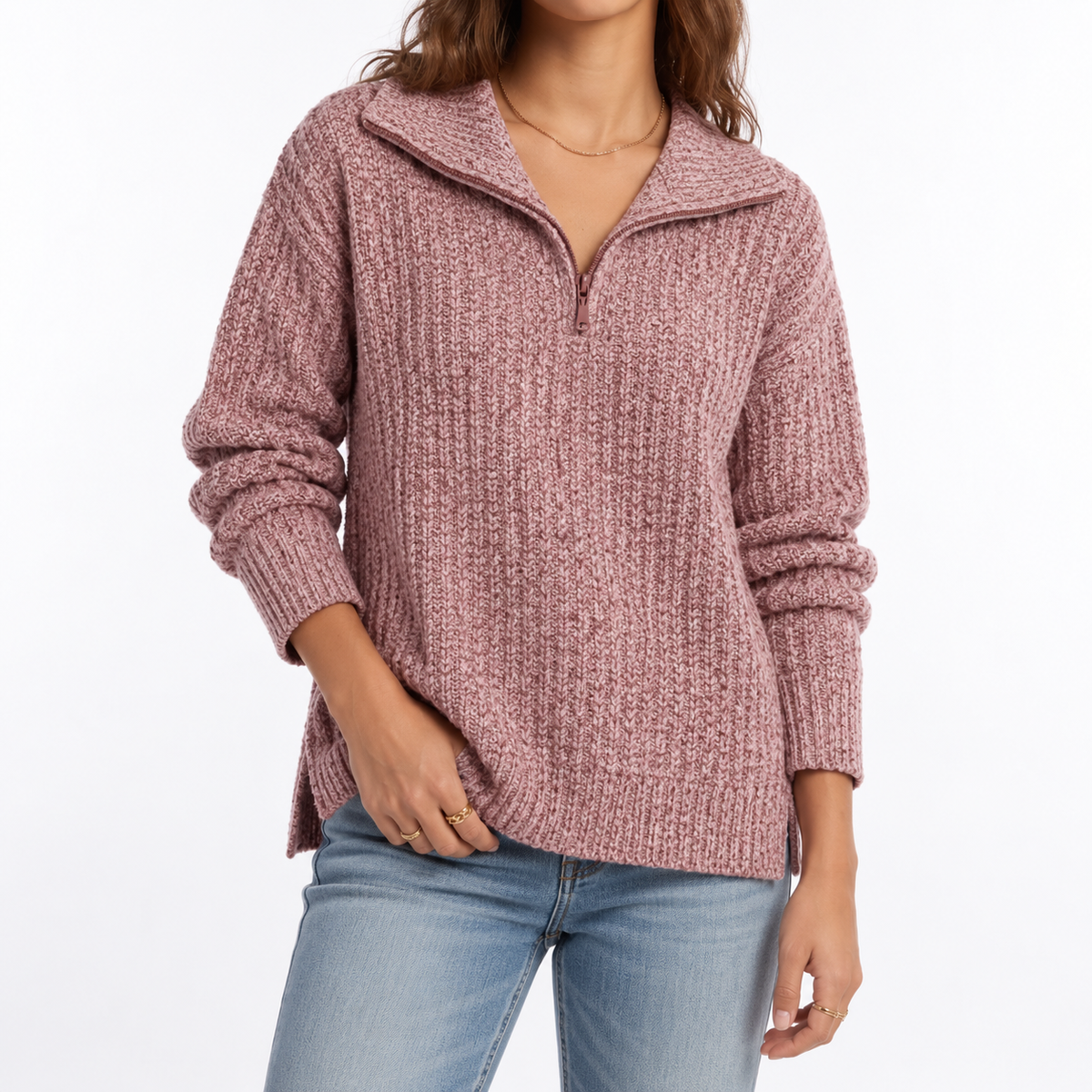 Women's Relaxed Fit Textured Quarter Zip Knit Jumper
