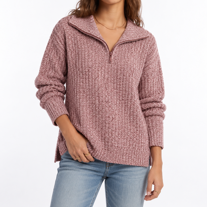 Women's Relaxed Fit Textured Quarter Zip Knit Jumper