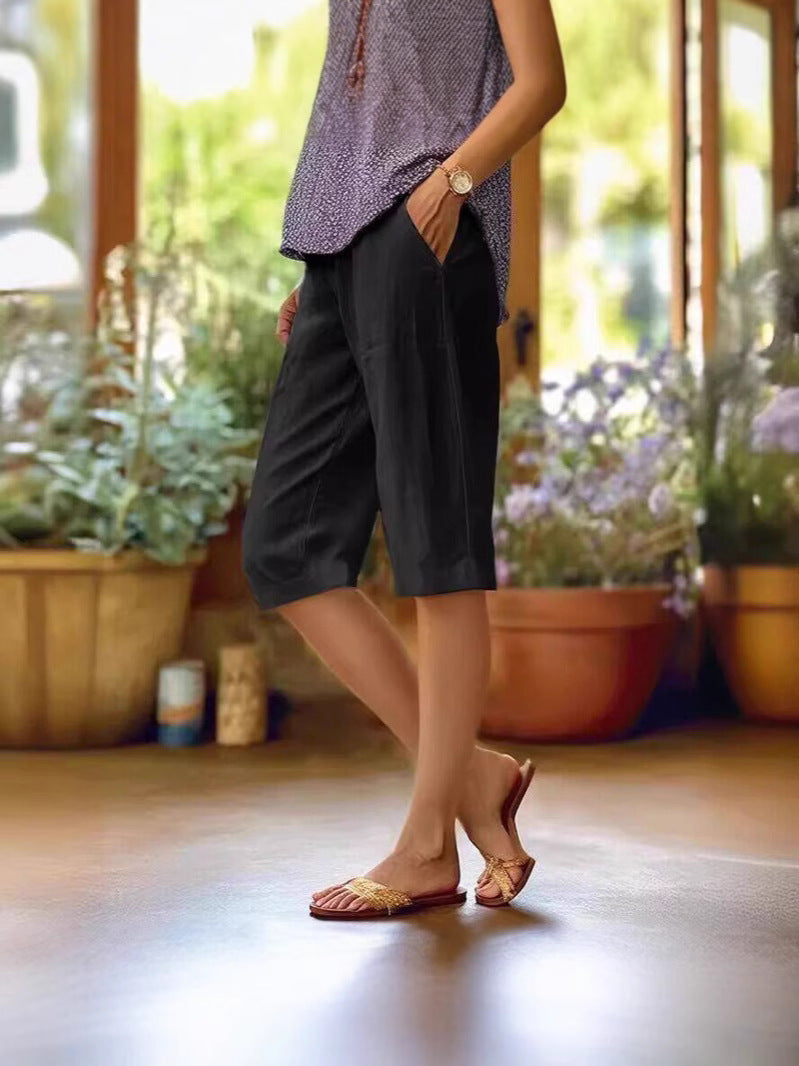 Women's Relaxed Linen Capri Pants