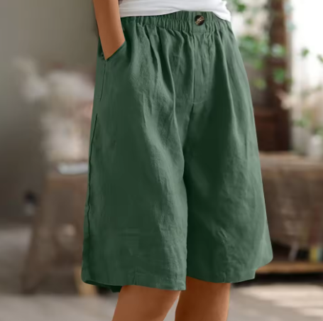 Women's Relaxed Linen Shorts With Elastic Waist