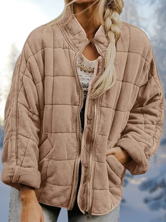 Women's Relaxed Quilted Jacket with Zip Front & Warm Lining