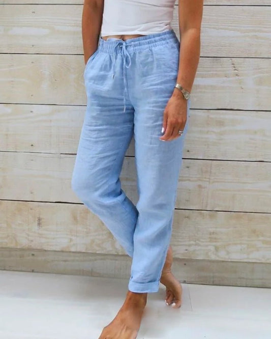 Women's Relaxed Straight Leg Linen Trousers