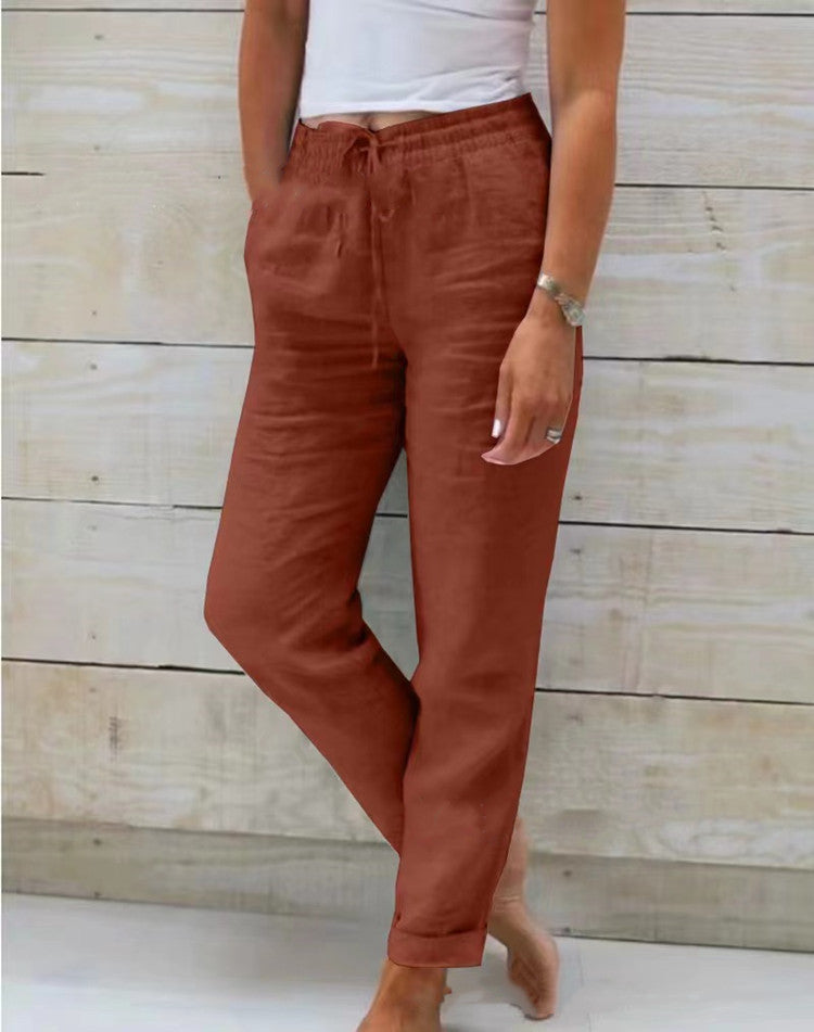 Women's Relaxed Straight Leg Linen Trousers