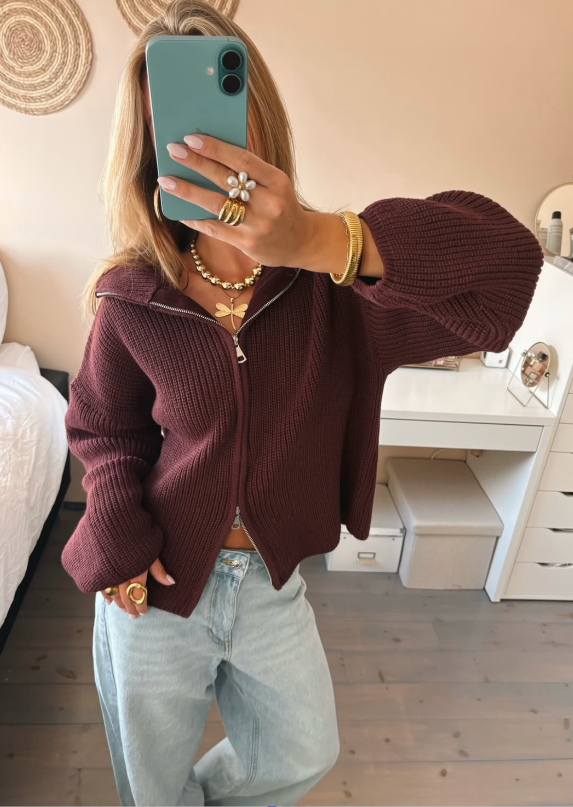 Women's Ribbed Collared Zip Front Cardigan