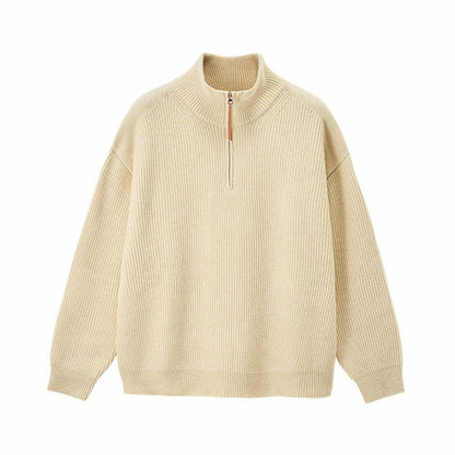Women's Ribbed Cotton Half-Zip Jumper High-Neck Knitwear