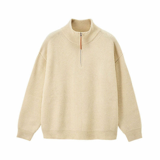 Women's Ribbed Cotton Half-Zip Jumper High-Neck Knitwear
