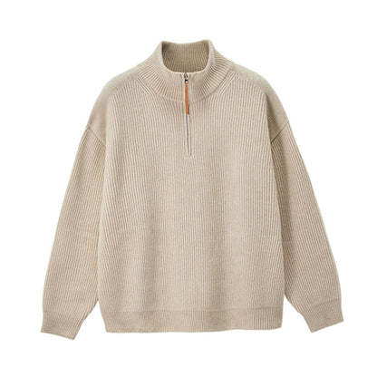 Women's Ribbed Cotton Half-Zip Jumper High-Neck Knitwear