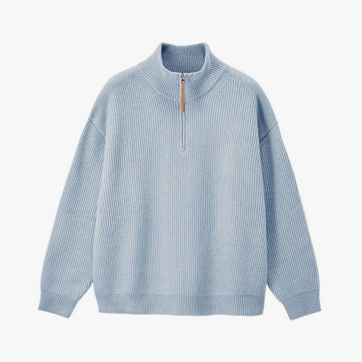Women's Ribbed Cotton Half-Zip Jumper High-Neck Knitwear