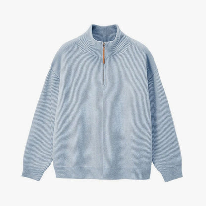 Women's Ribbed Cotton Half-Zip Jumper High-Neck Knitwear