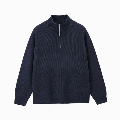 Women's Ribbed Cotton Half-Zip Jumper High-Neck Knitwear