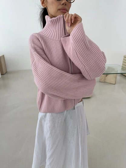 Women's Ribbed Funnel Neck Zip Up Cardigan