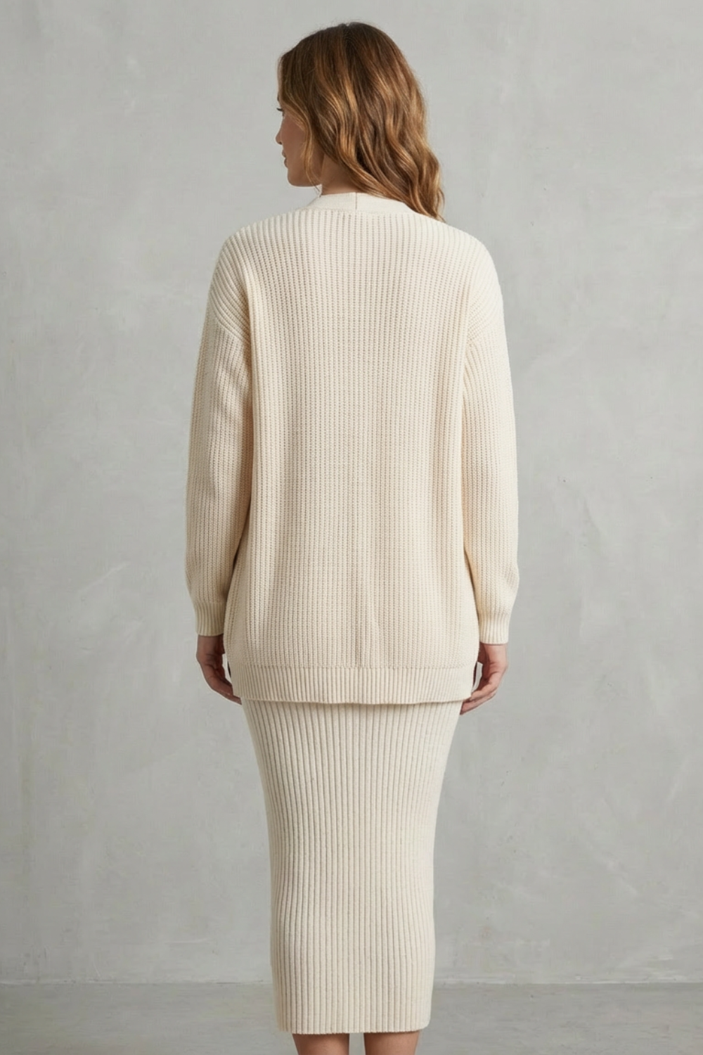Women's Ribbed Knit Jumper Dress and Cardigan Two-Piece Set