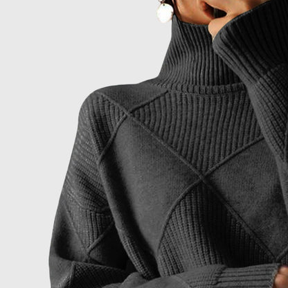 Women's Ribbed Knit Roll Neck Jumper with Long Sleeves