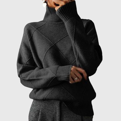 Women's Ribbed Knit Roll Neck Jumper with Long Sleeves