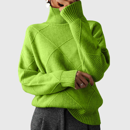 Women's Ribbed Knit Roll Neck Jumper with Long Sleeves
