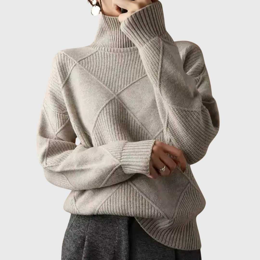 Women's Ribbed Knit Roll Neck Jumper with Long Sleeves