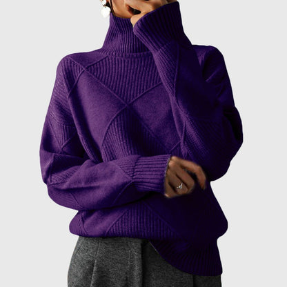 Women's Ribbed Knit Roll Neck Jumper with Long Sleeves