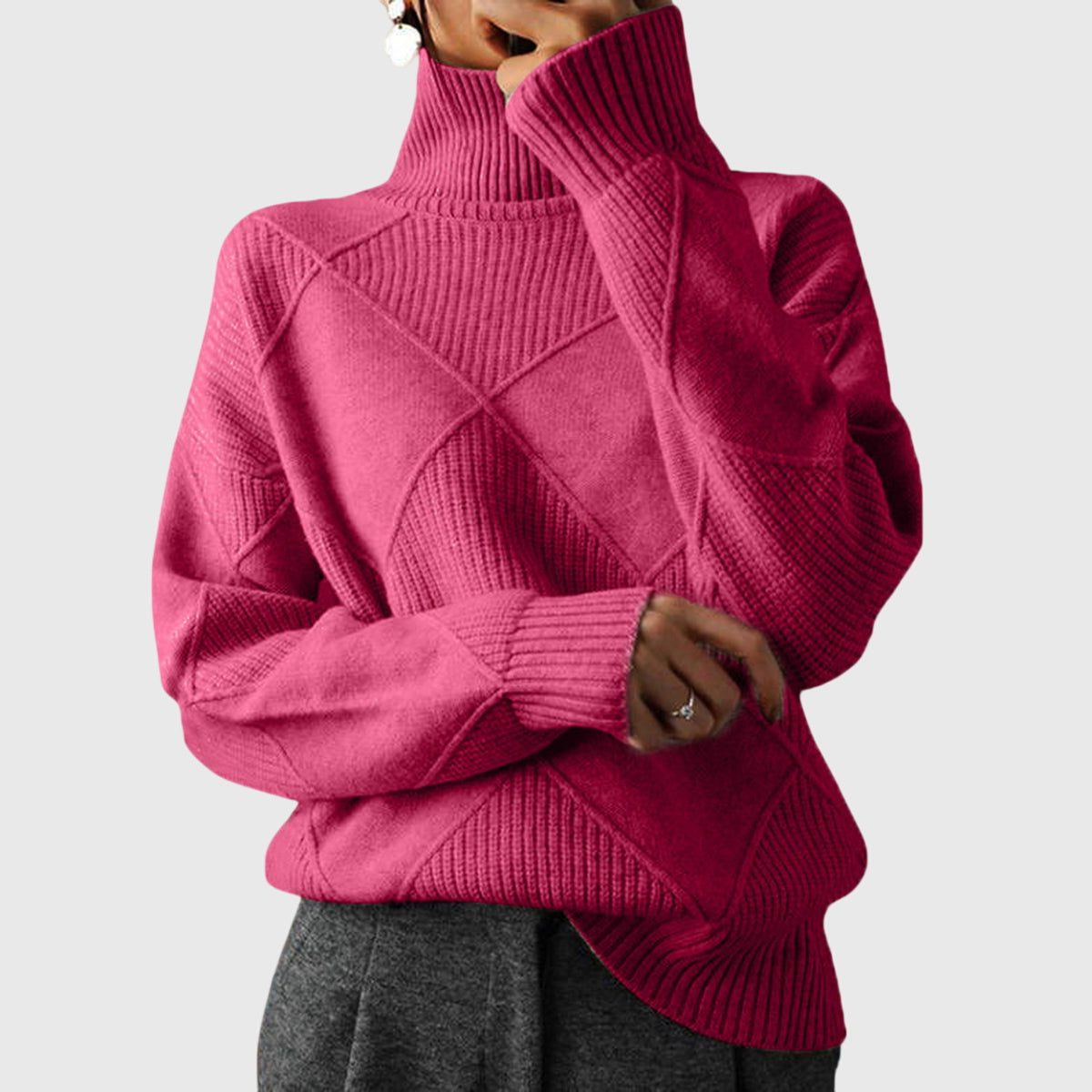 Women's Ribbed Knit Roll Neck Jumper with Long Sleeves