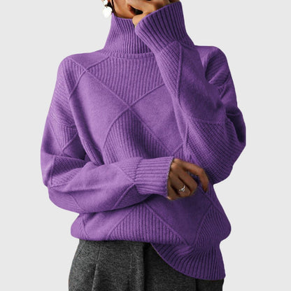 Women's Ribbed Knit Roll Neck Jumper with Long Sleeves
