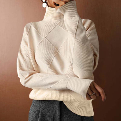 Women's Ribbed Knit Roll Neck Jumper with Long Sleeves