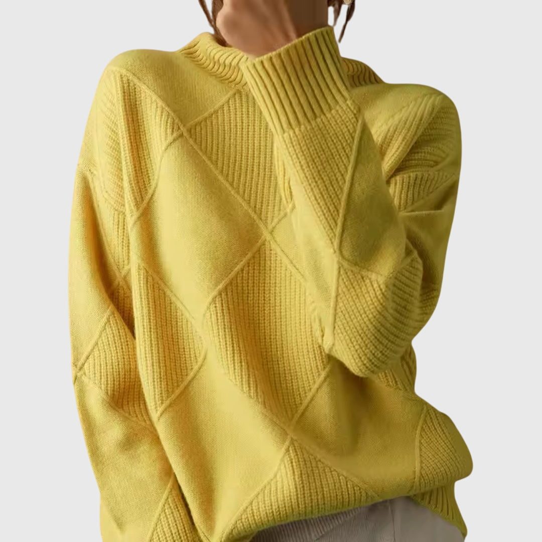 Women's Ribbed Knit Roll Neck Jumper with Long Sleeves