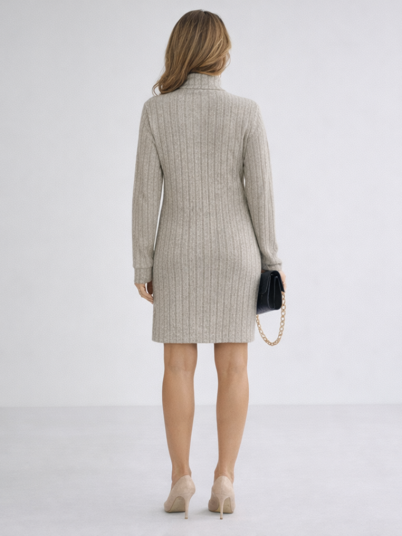 Women's Ribbed Knit Turtleneck Mini Jumper Dress
