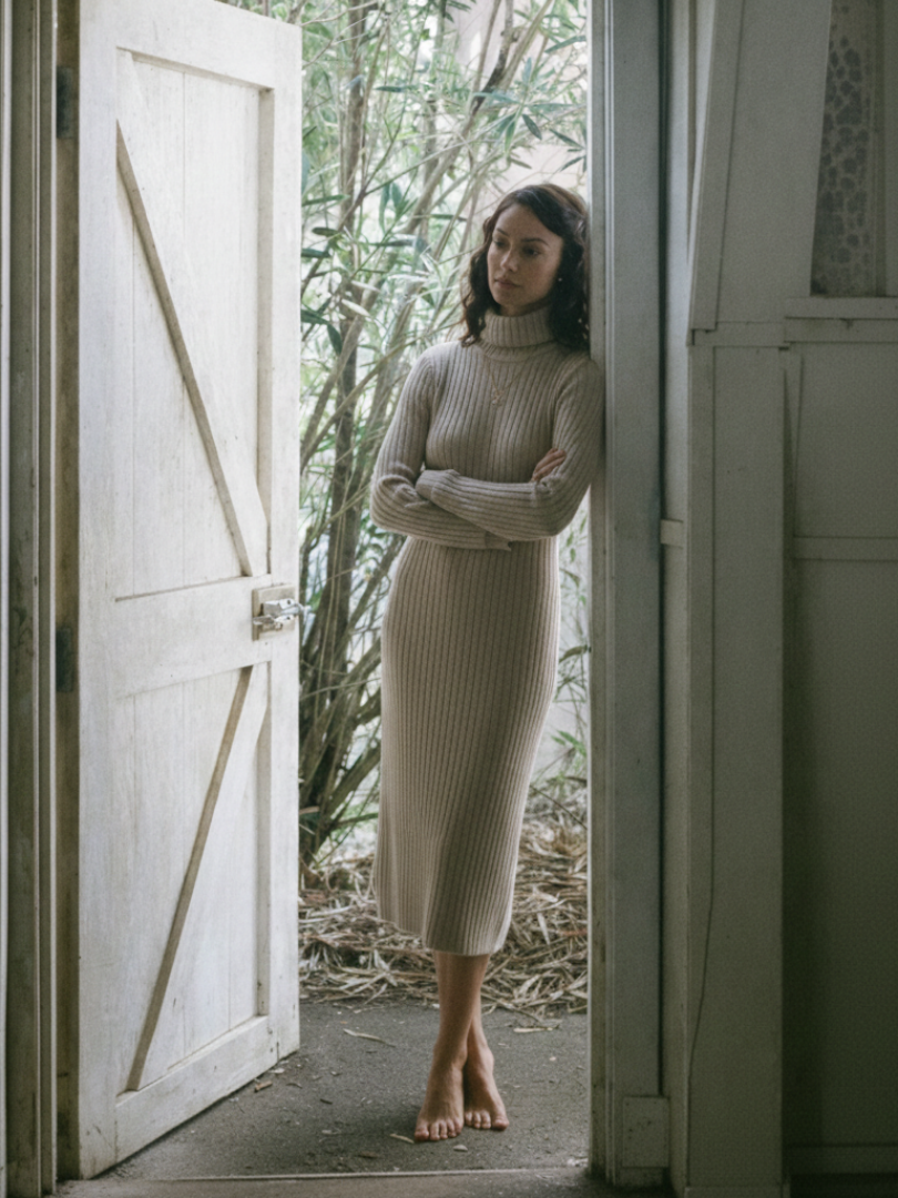 Women's Ribbed Knit Turtleneck Mini Jumper Dress